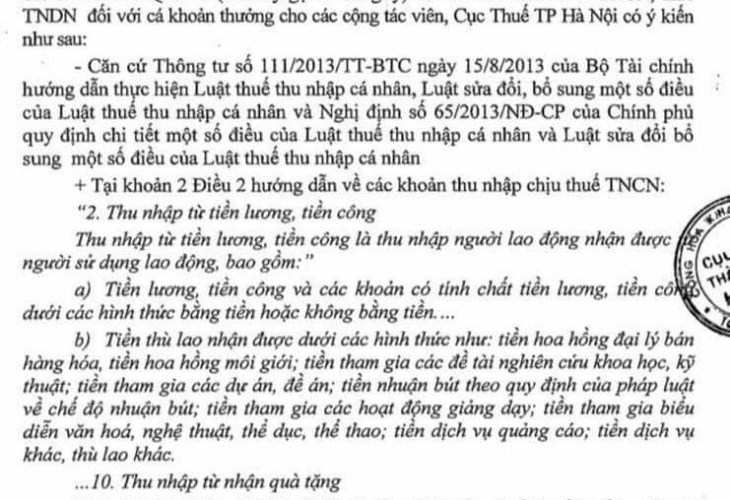 Công Văn 4985/CTHN-TTHT của Cục thuế TP Hà Nội ban hành ngày 14/02/2023 v/v thuế TNCN, thuế TNDN khoản thưởng cho cộng tác viên.