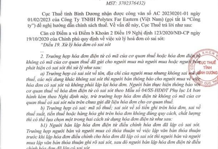 Công văn 1952/CTBDU-TTHT hướng dẫn xử lý người bán tự hủy hóa đơn không có sự thỏa thuận của người mua